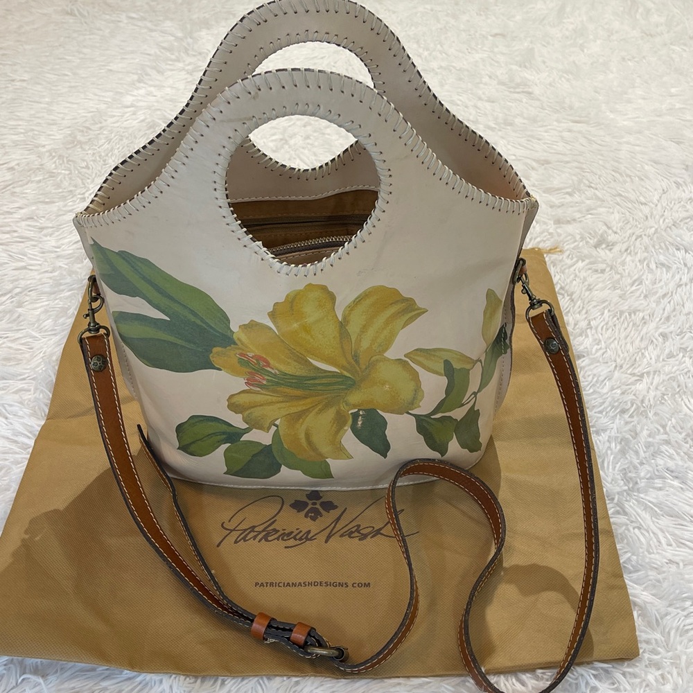 PATRICIA NASH Tan and Brown FLOWER  Leather Bag WITH DUST BAG  SOME SMALL MARKS - Picture 2 of 13